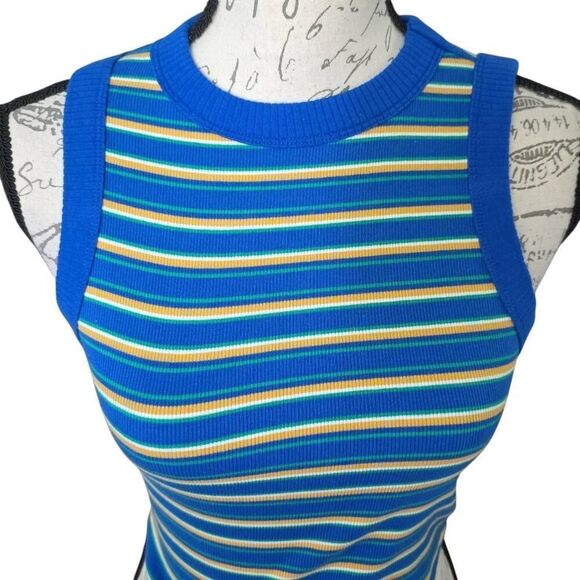 Wild Fable Women's Size Medium Blue Green Yellow Ribbed Cropped Tank Top - Picture 2 of 6